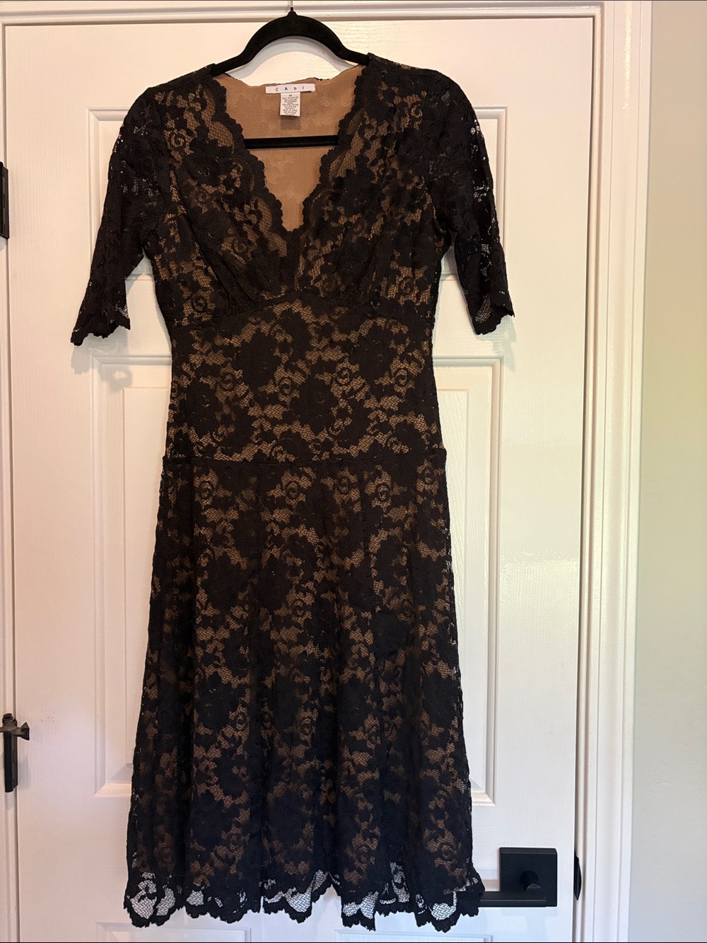 CAbi Black Lace V-Neck Midi Dress size medium